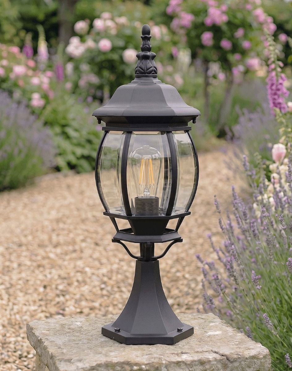Digital Illustration of the Medium Sized Tourega Pillar Light Mounted on a Stone Garden Pillar in a Lavendar Garden