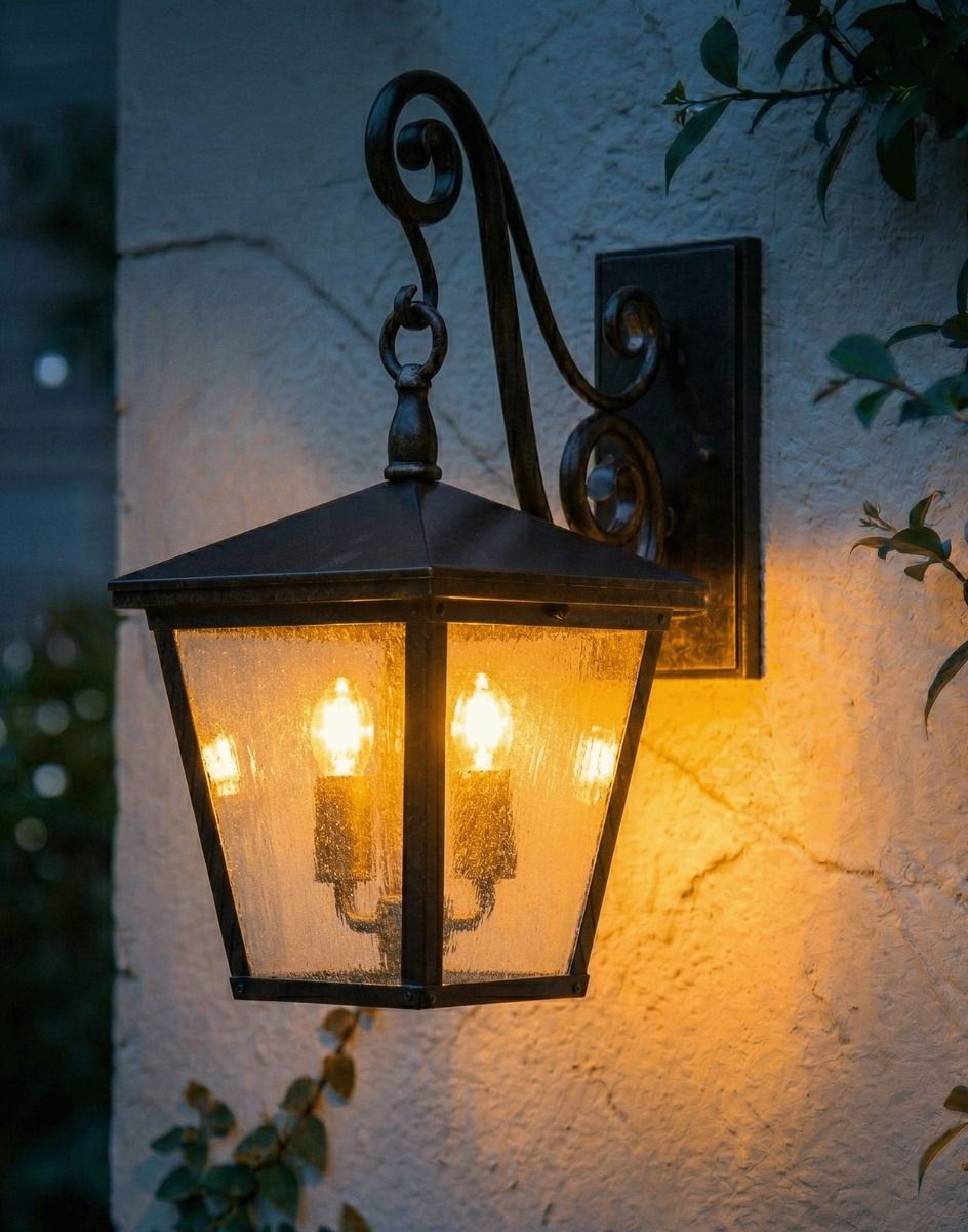 Digital Illustration of the Medium Sized Version of the "Pennerley" Traditional Bronze Wall Light Lit up at Night