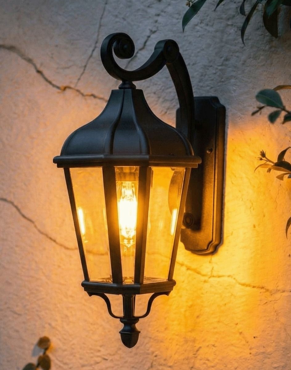 Digital Illustration of the Medium Version of the Ornamental Victorian Wall Light Lit up at Night