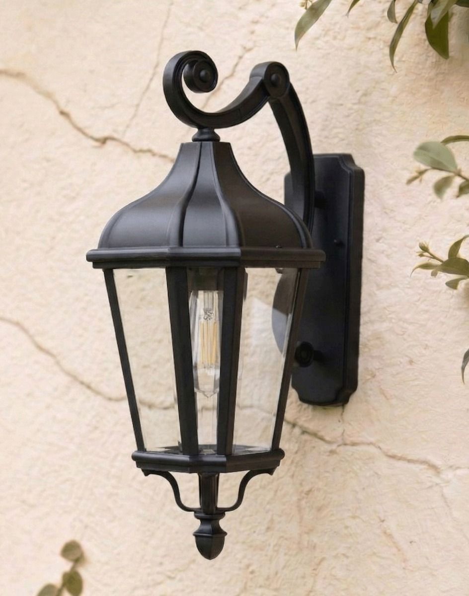 Digital Illustration of the Medium Version of the Ornamental Victorian Wall Light Mounted on a Cream Coloured Garden Wall