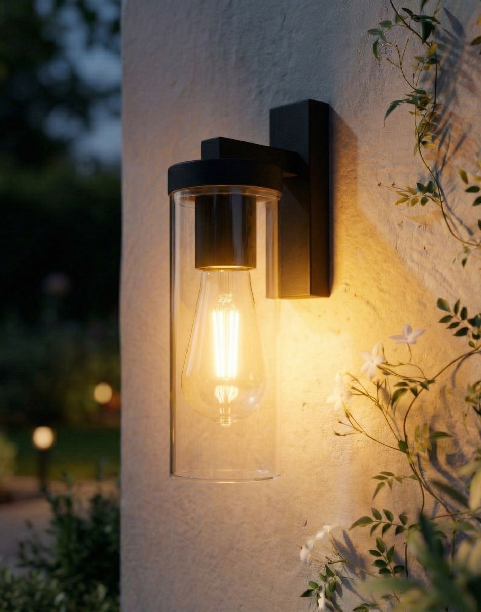 Digital Illustration of the Modern Cylindrical Wall Light Illuminated at Night 