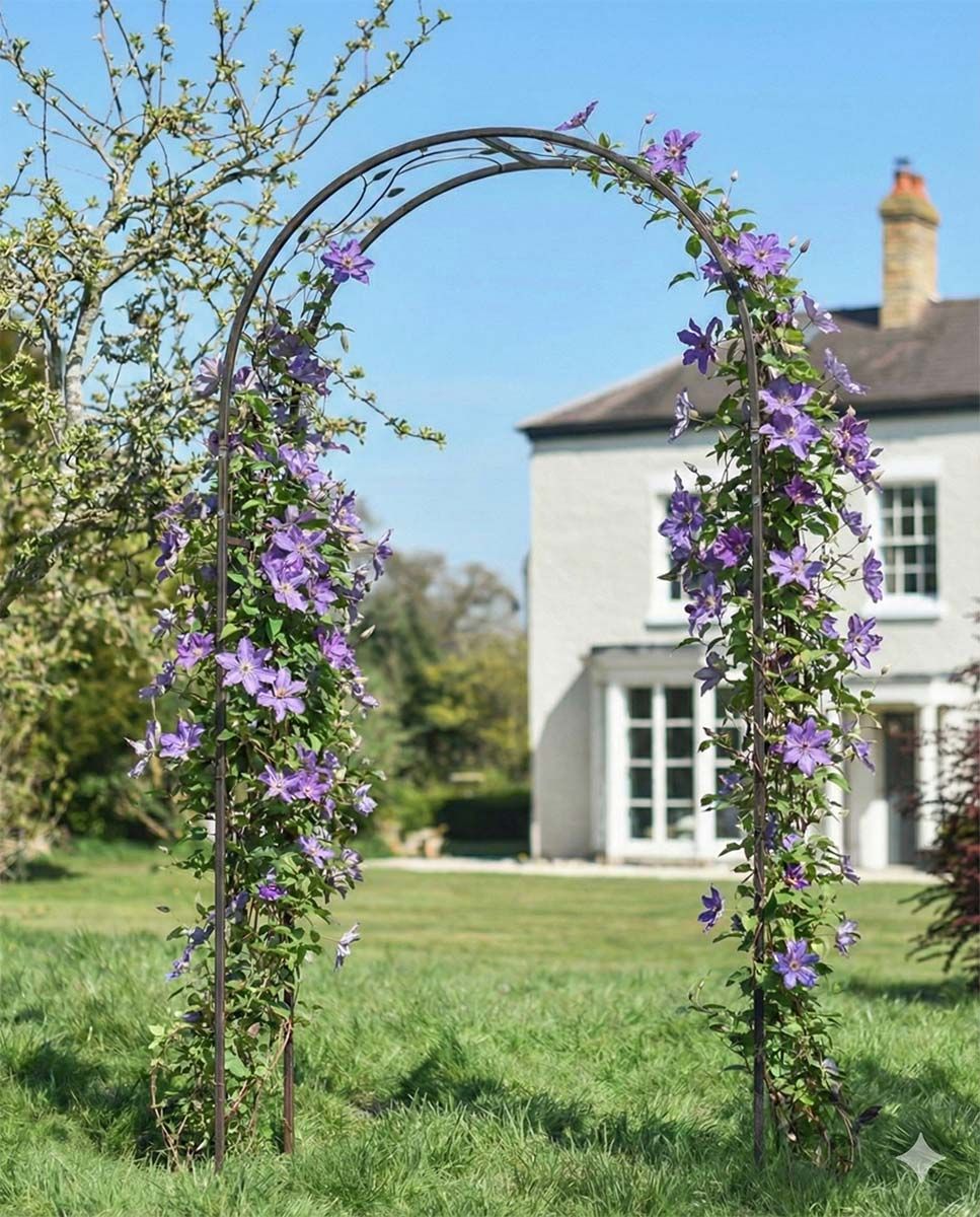 Digital Illustration of the Ornate Floral "Corolla" Natural Lacquer Rose Arch with Flowers
