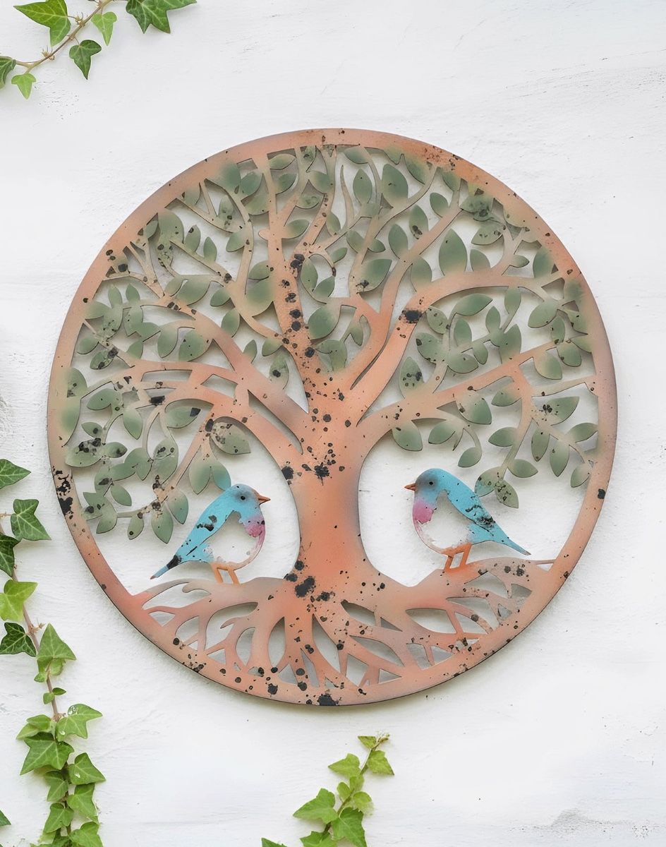 Digital Illustration of the Rustic Oak Tree Garden Wall Art Mounted the Side of a White Building