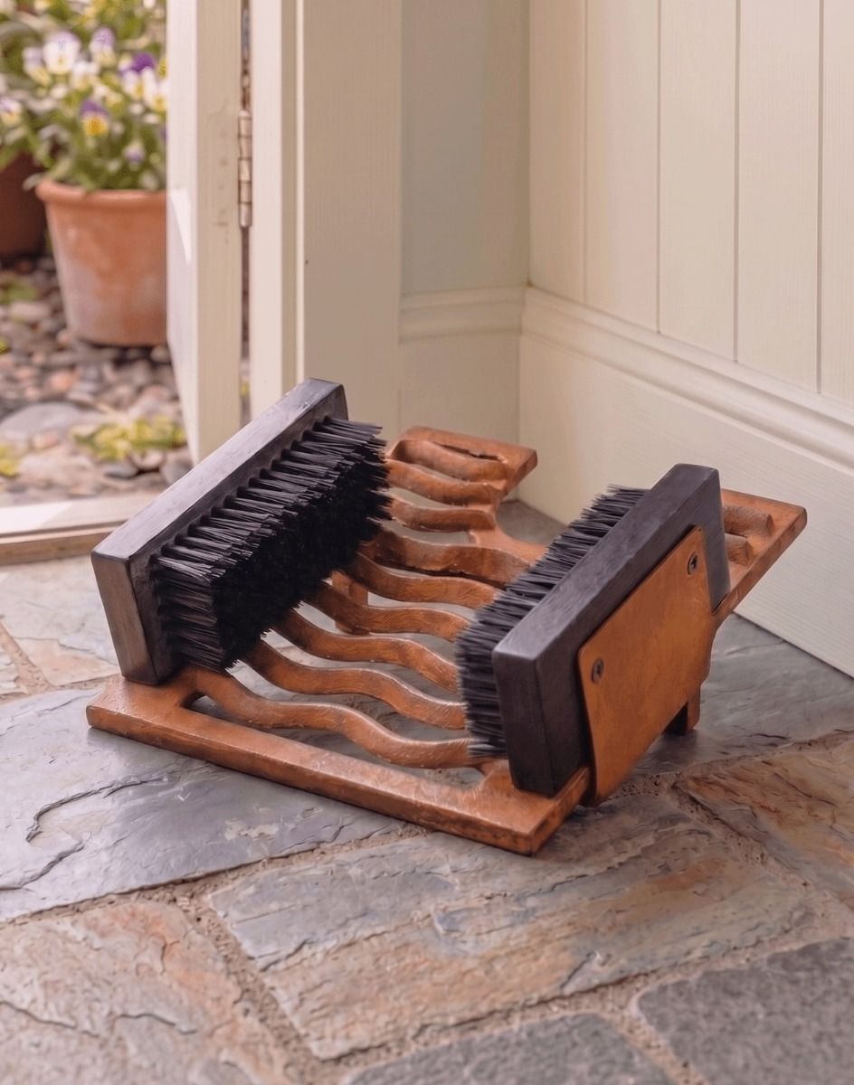 Digital Illustration of the Rustic Three in One Boot Jack Boot Brush and Scraper on a Stone Floor Cottage Hallway