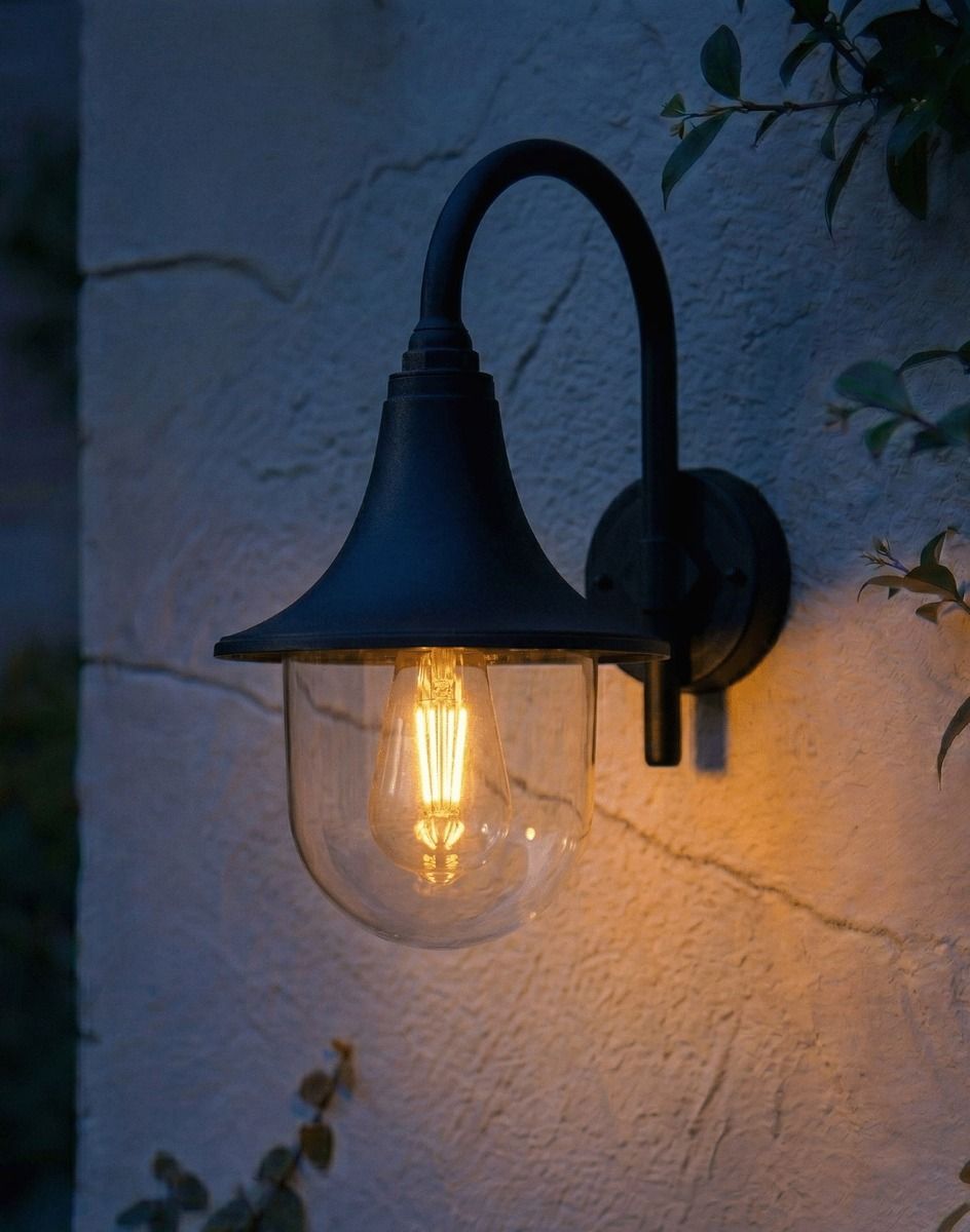 Digital Illustration of the "Shortmead" Teardrop Wall Lantern Lit up at Night