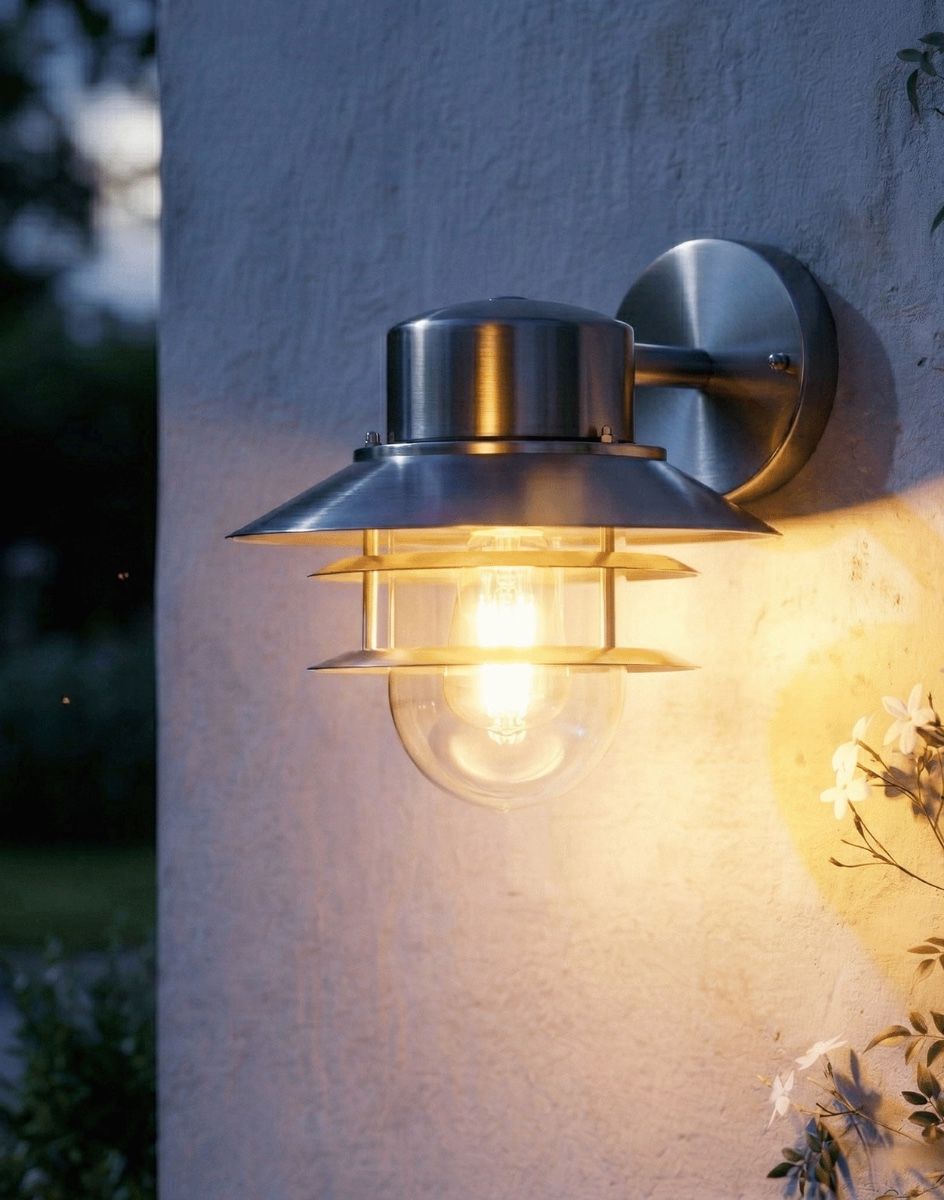 Digital Illustration of the Small Contemporary Overhanging Wall Light Lit up at Night