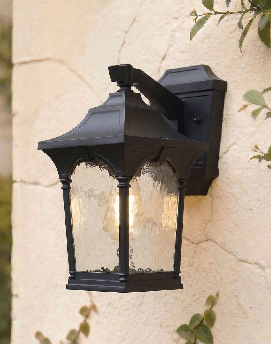 Digital Illustration of the Traditional "Adara" Top Fix Wall Lantern Mounted on a Cream Coloured Rustic Building