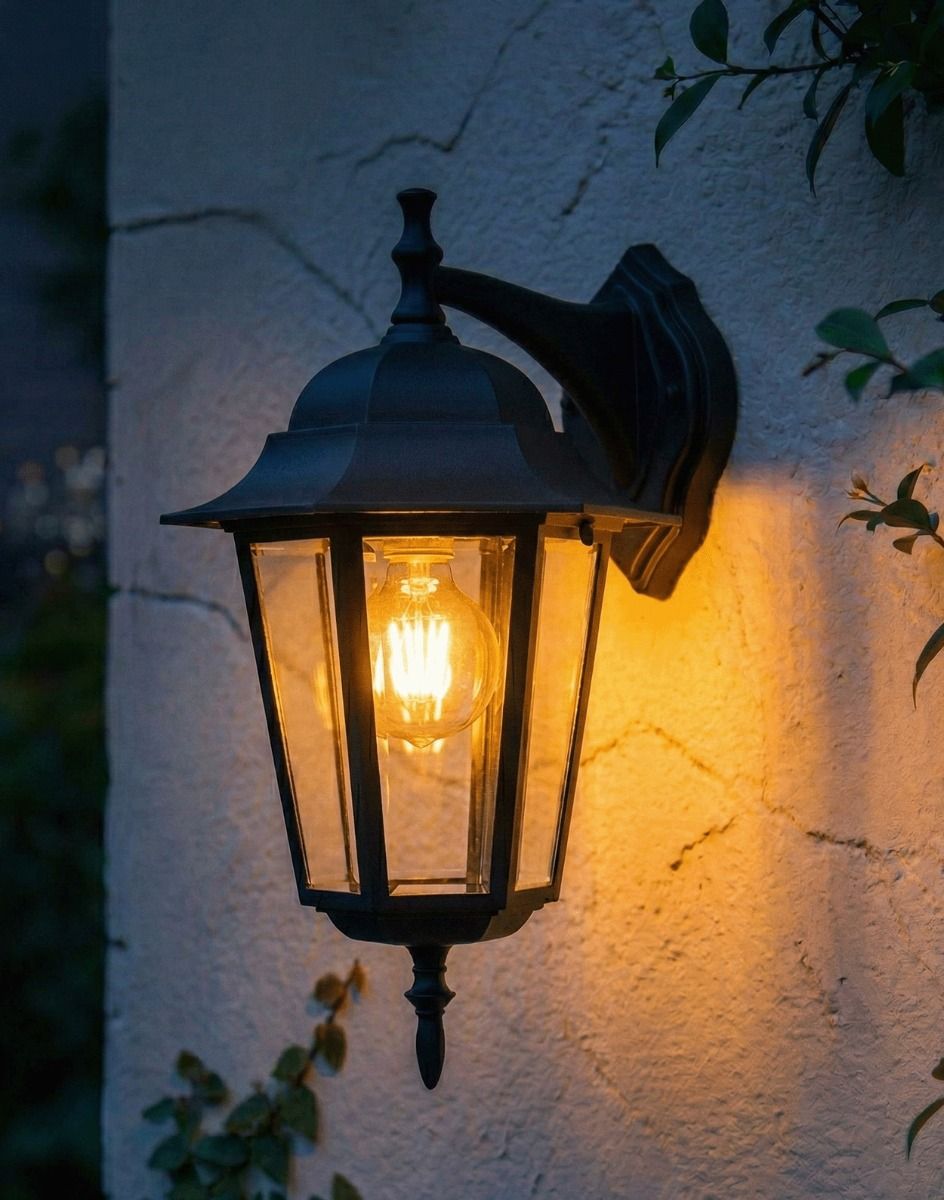 Digital Illustration of the Traditional "Cambridge Manor" Top Fix Wall Lantern Lit up at Night