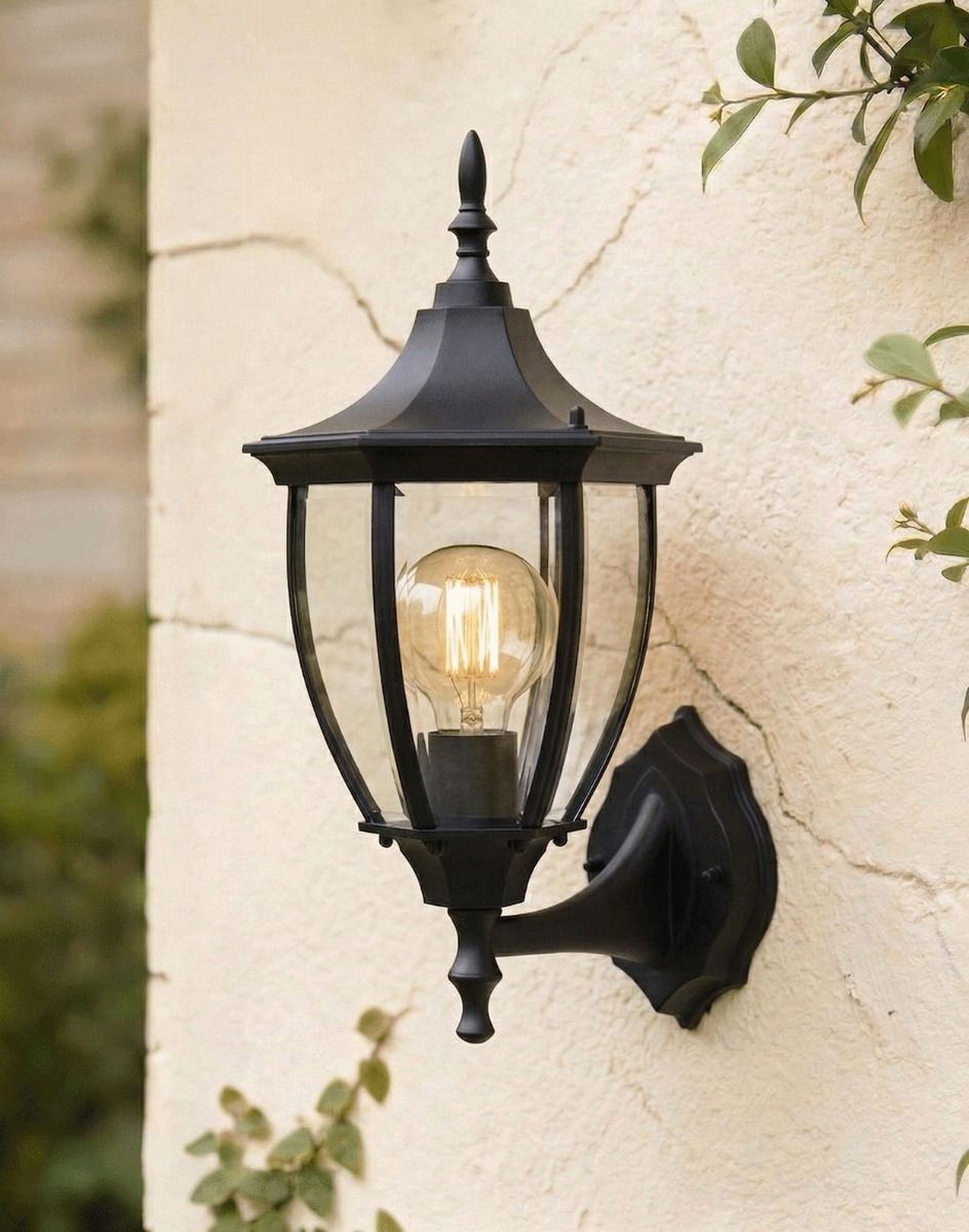 Digital Illustration of the Traditional "Chelsea Row" Bottom Fix Outdoor Wall Lantern Mounted on a White Coloured Exterior Wall