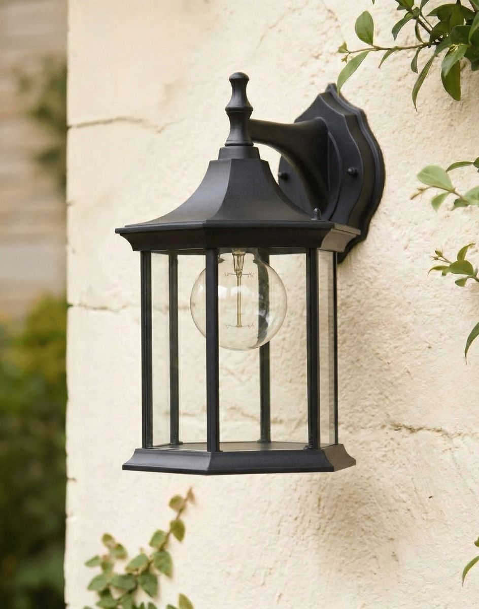 Digital Illustration of the Traditional "Crawford Rise" Top Fix Wall Lantern Fixed to a Cream Coloured Garden wall