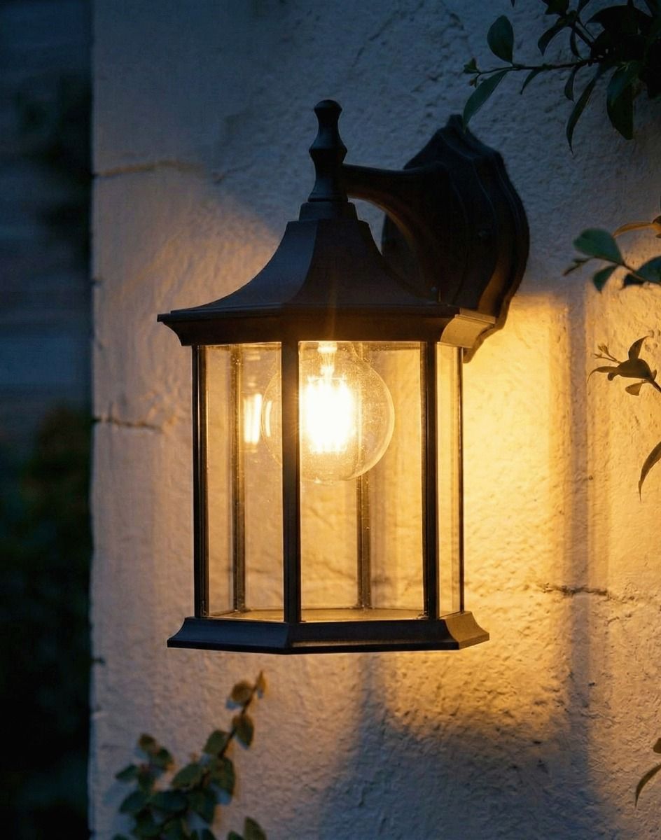 Digital Illustration of the Traditional "Crawford Rise" Top Fix Wall Lantern Lit up at Night
