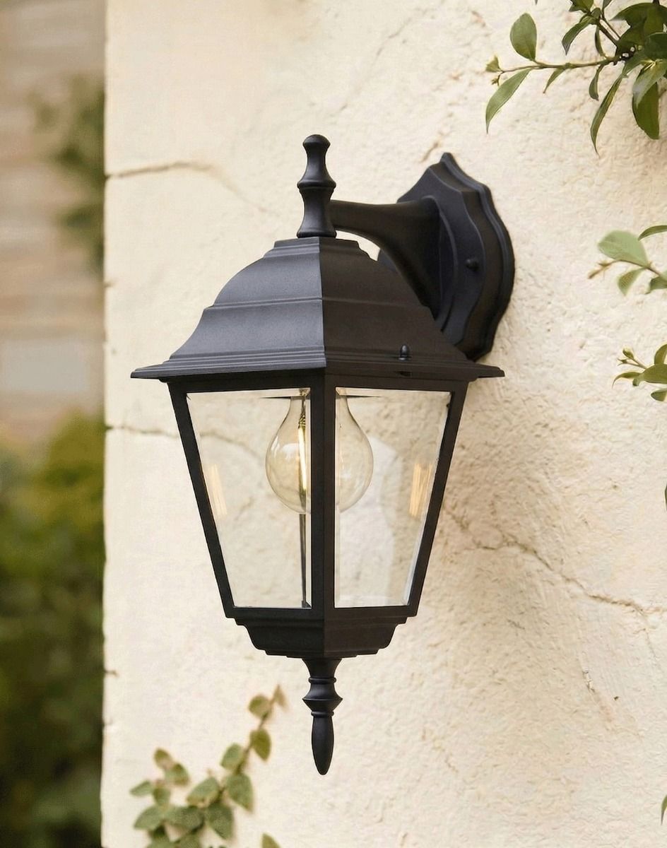 Digital Illustration of the Traditional "Giselle" Top Fix Outdoor Wall Lantern Mounted on a Rustic Cream Garden Wall