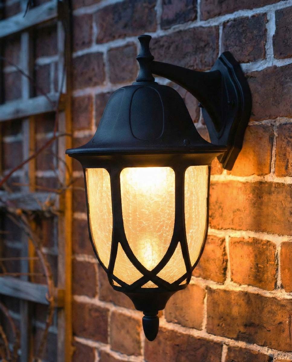 Digital Illustration of the Traditional "Icy Splendor" Frosted Glass Top Fix Outdoor Wall Lantern Illuminated at Night