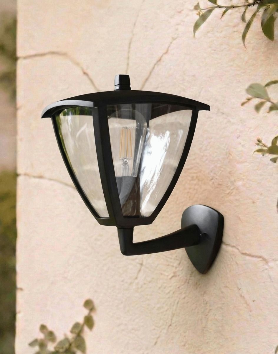 Digital Illustration of the Traditional Canopied Wall Light in a Black Finish Mounted on a Cream Coloured Garden Wall