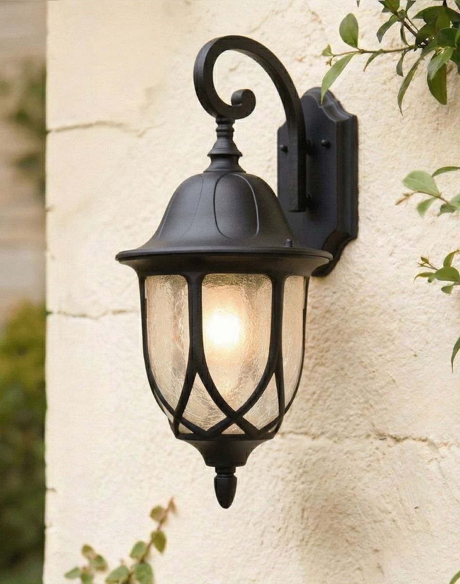 Digital Illustration of the Traditional Ornate Frosted Glass Victorian Top Fix Wall Lantern Mounted on a Cream Coloured Exterior Wall
