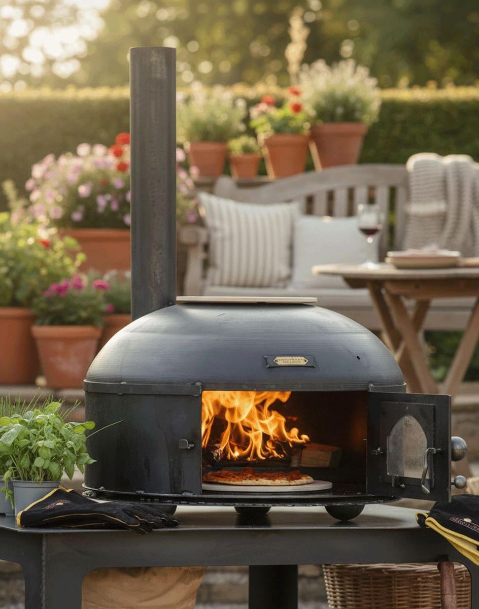 Digital Illustration of the Wood-Fired Dome Oven Fully Lit with a Pizza Cooking Inside