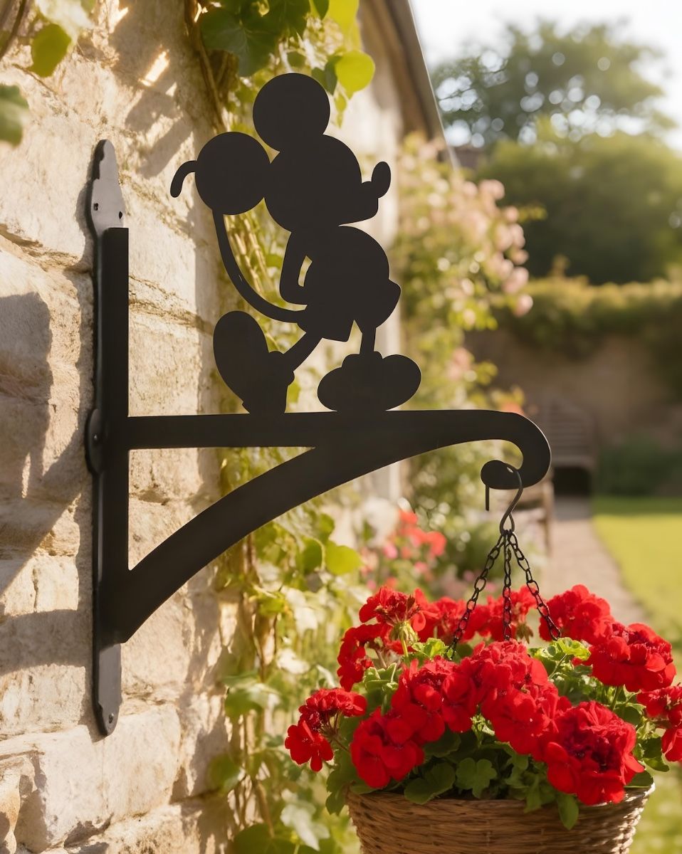 Digital Representation of Mouse Hanging Basket Bracket mounted on a cottage