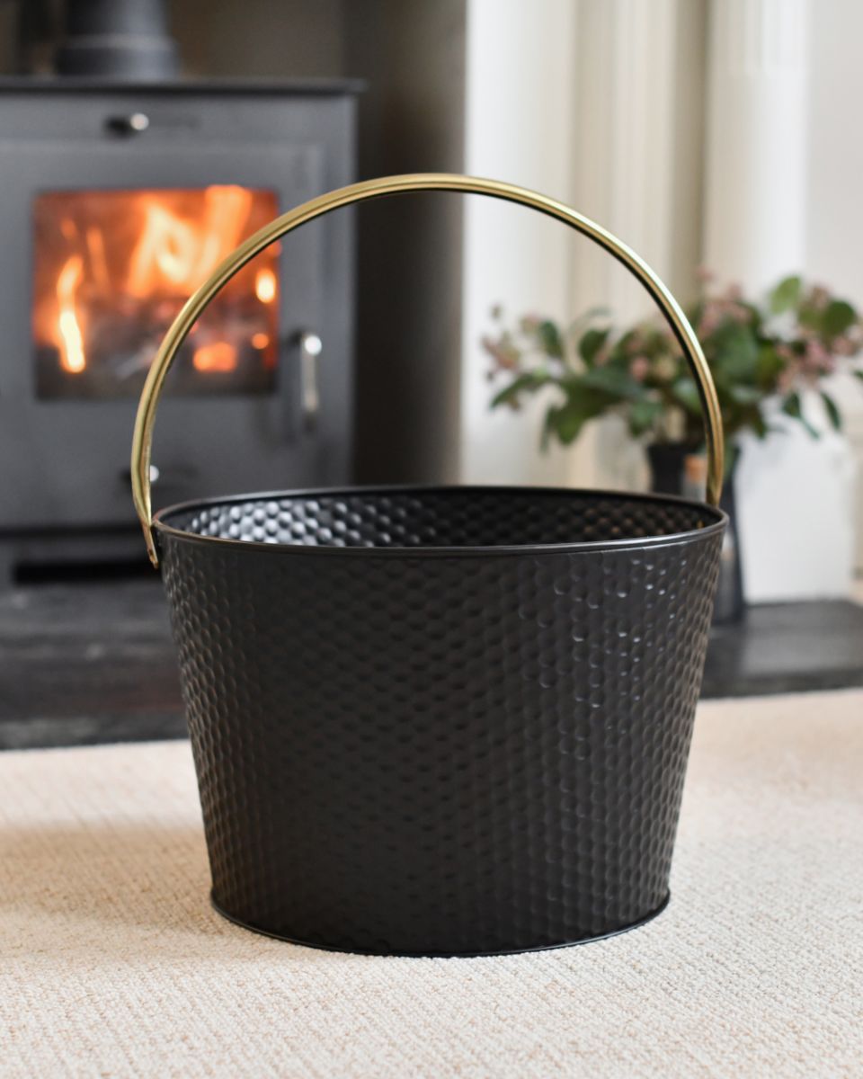 Black & Gold Steel Log Basket