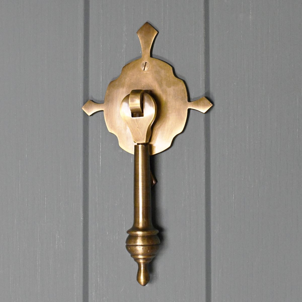 Antique Brass Door knocker on Grey door