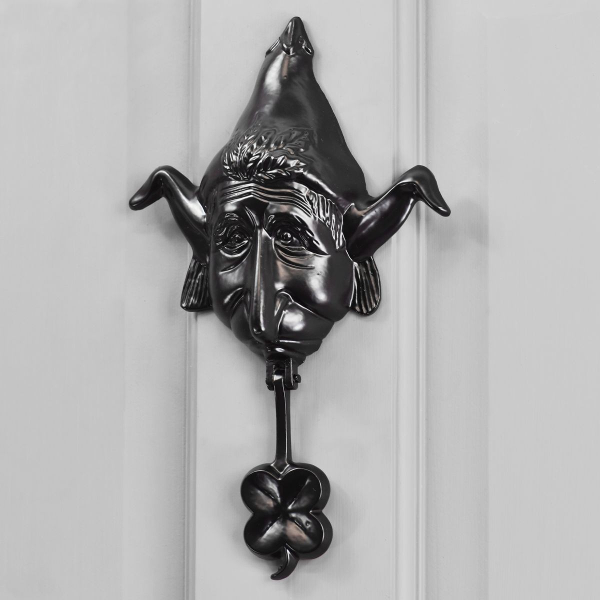 Black Elf Door knocker on Grey front door