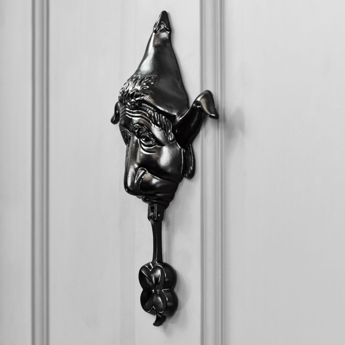 Unique 3D Elf door knocker on grey door