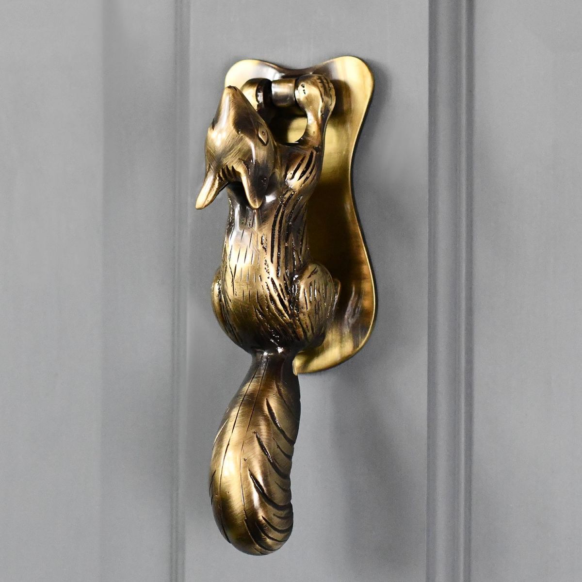Antique Brass Squirrel door knocker on front door Antique Brass Squirrel door knocker on front door