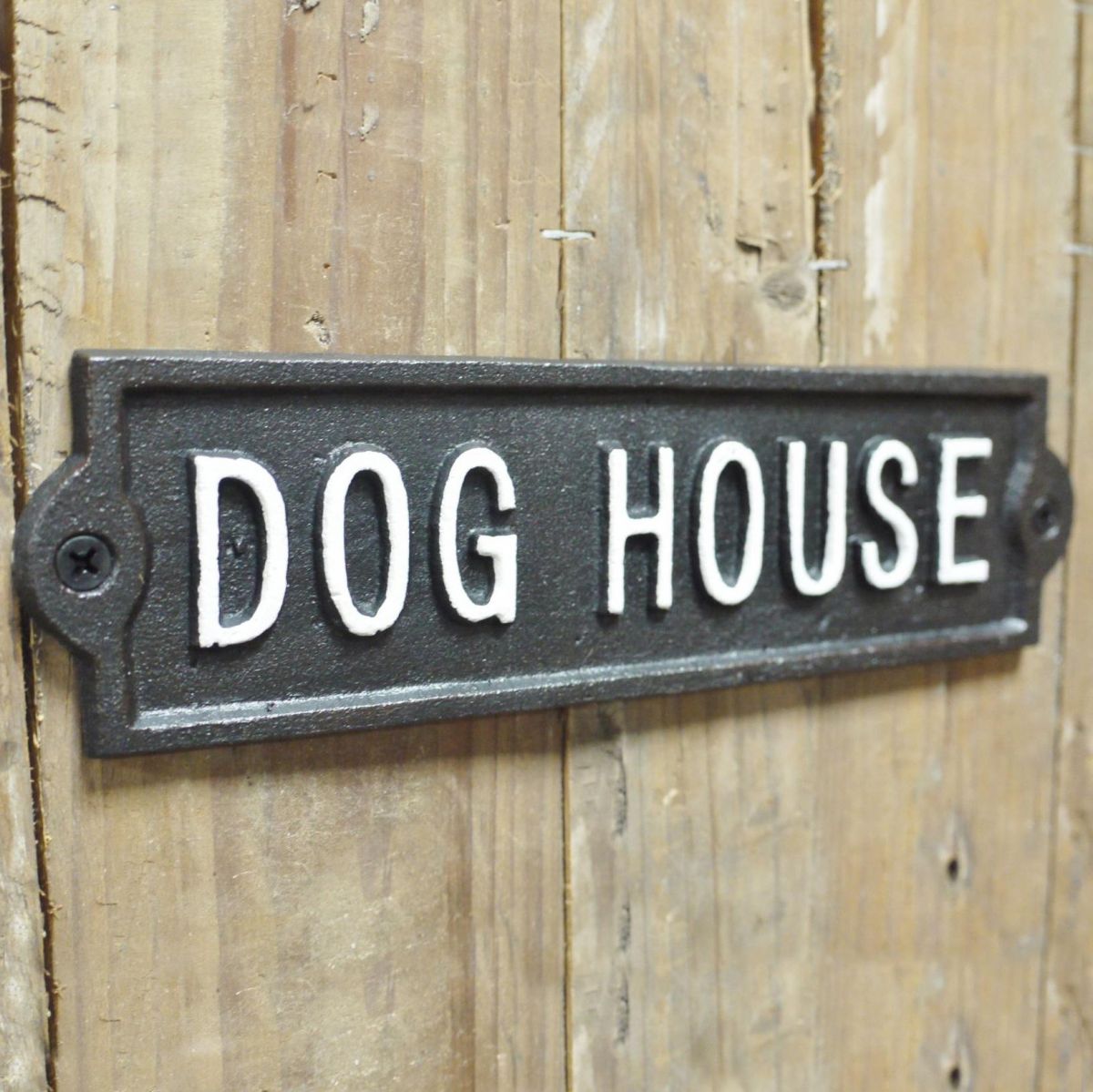 "Dog House" Cast Iron Sign Finished in Black with White Text "Dog House" Cast Iron Sign Finished in Black with White Text