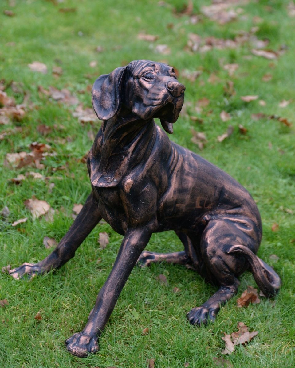"Duke" the Sitting Dog Sculpture in Cast Aluminium - Copper high angle shot