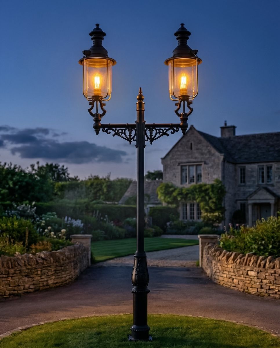 Double Head Belgravia Lamp Post 4.1m digital illustration at night