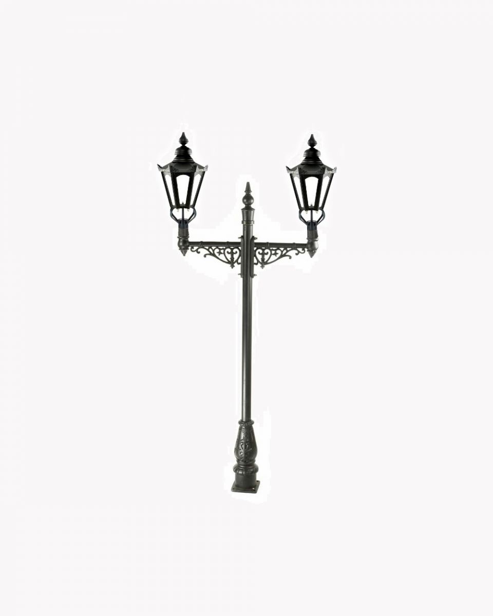 Double Headed Hexagonal Lamp Post with Black Lanterns
