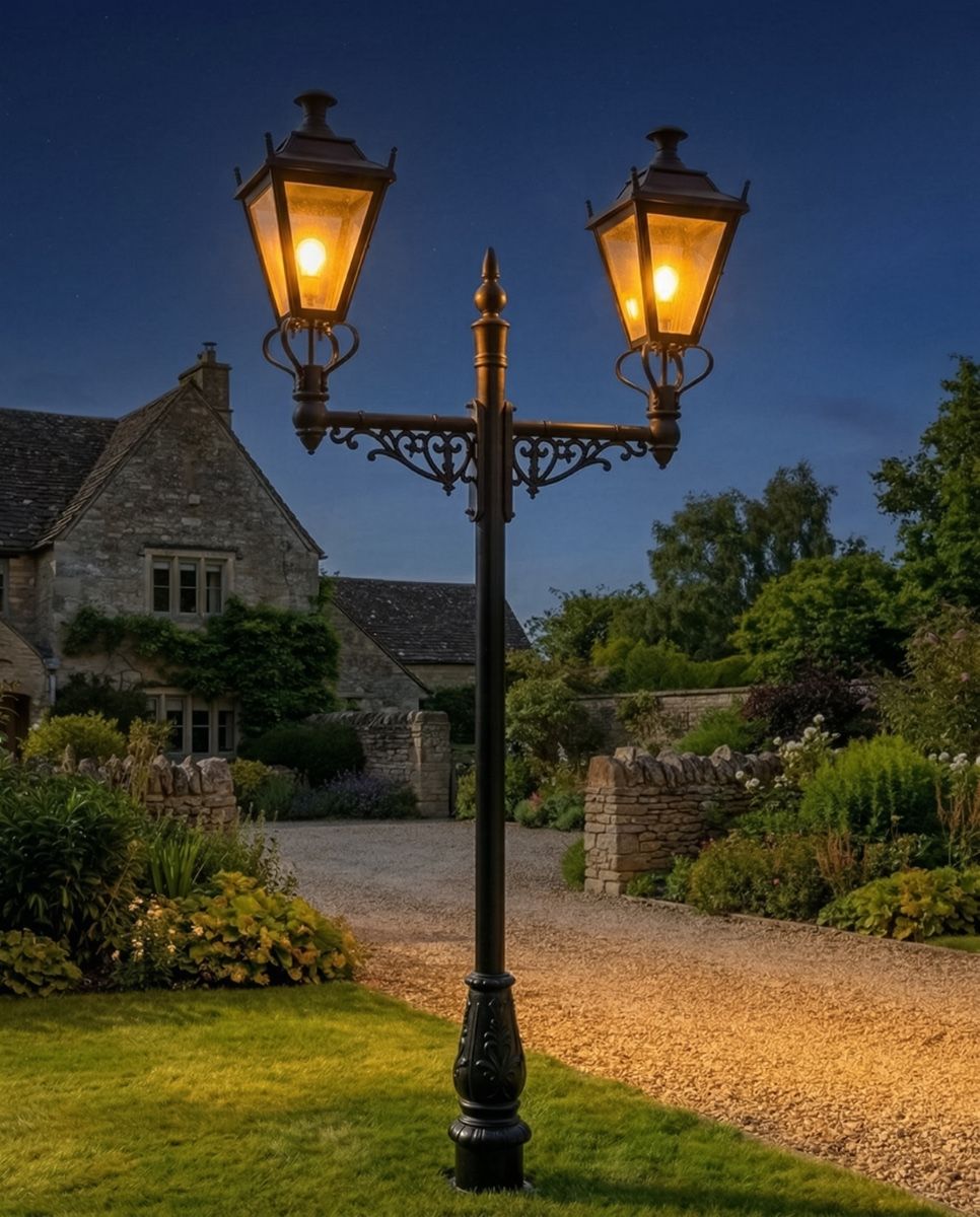 Double Headed Dorchester Lamp post digital illustration at night new