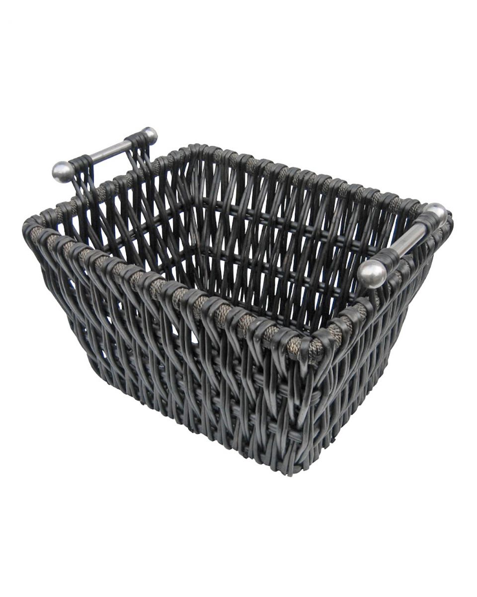 Wicker Log Basket with Chrome Handles in a Dove Grey 