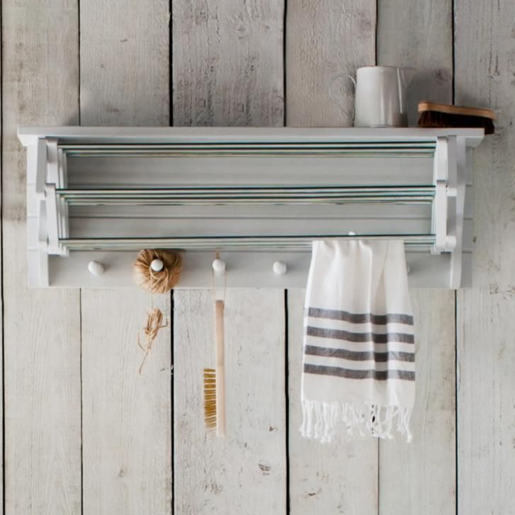 Off-White Extendable Wall Mounted Clothes Drying Rack