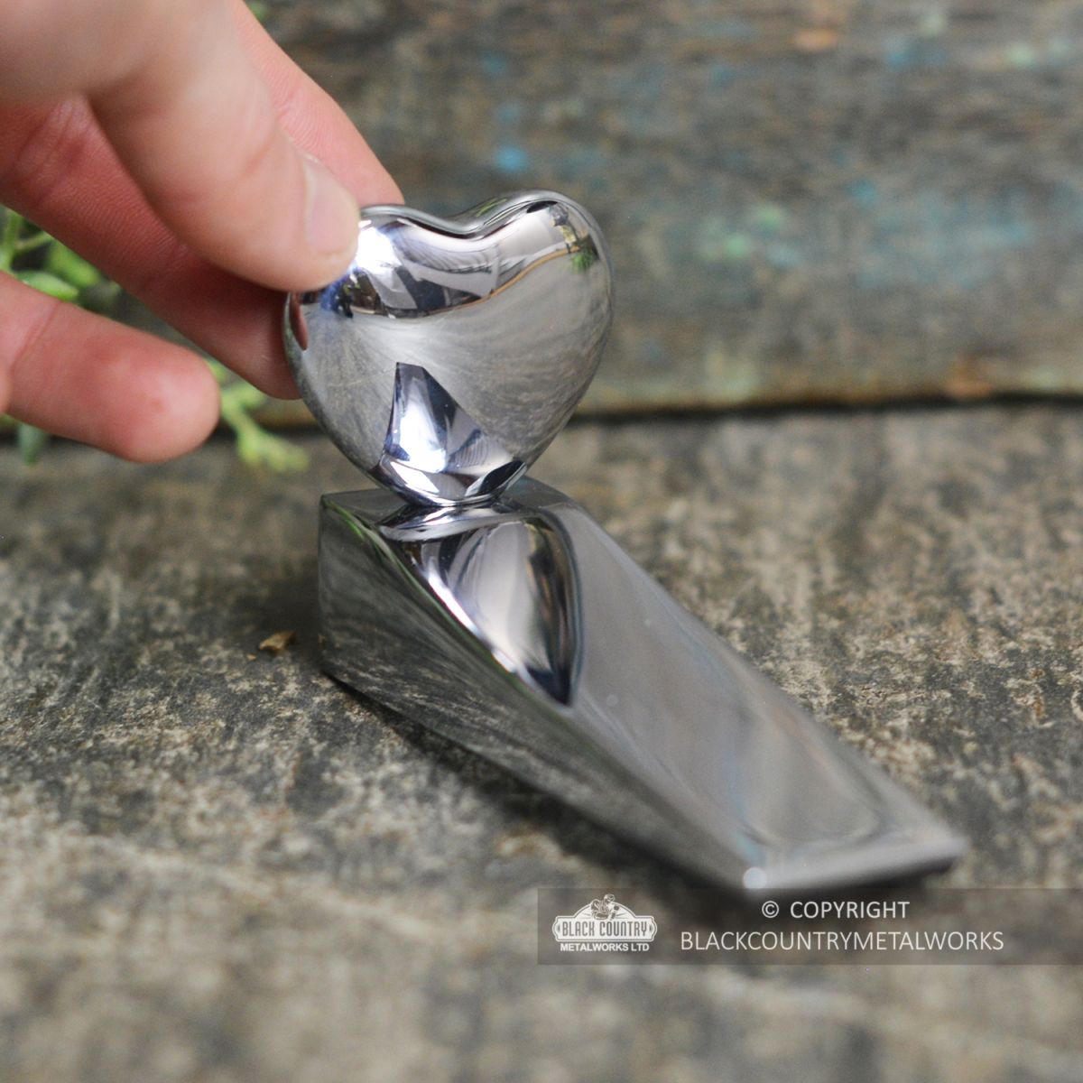 Chrome Chubby Heart Door Wedge to Scale