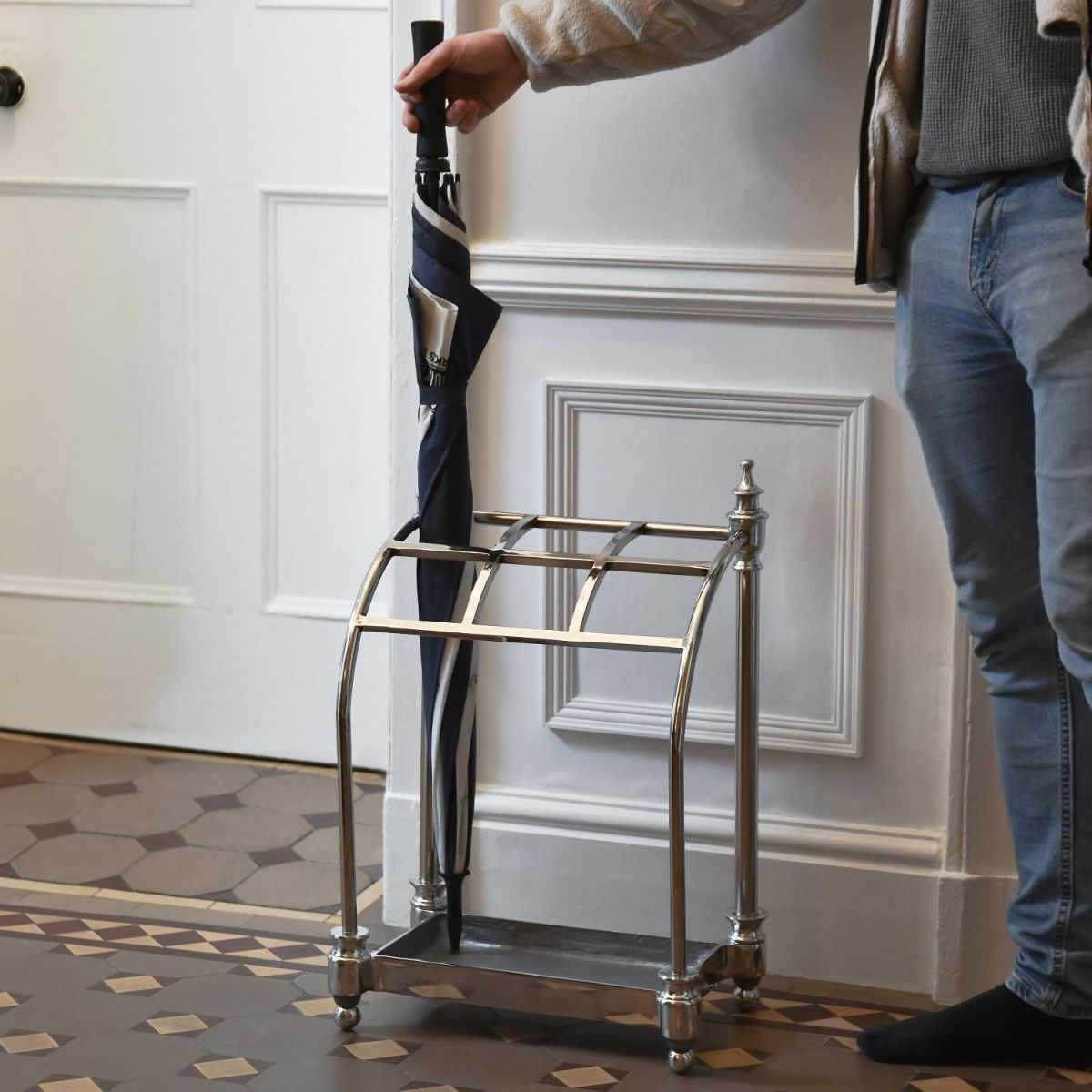 Antique Nickel "Curved" Umbrella Holder for Scale  Antique Nickel "Curved" Umbrella Holder for Scale