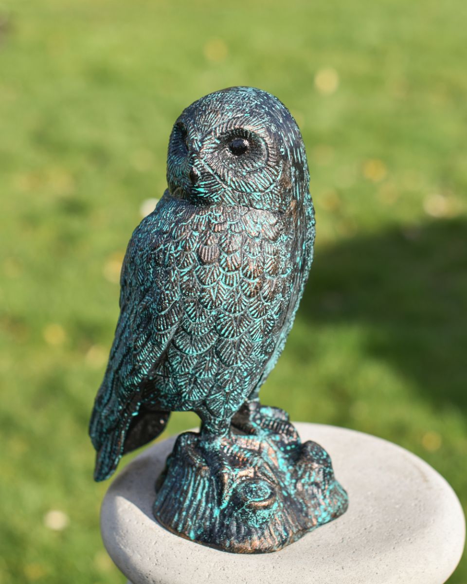Verdigris Finish Cast Aluminium Owl Sculpture  Verdigris Finish Cast Aluminium Owl Sculpture