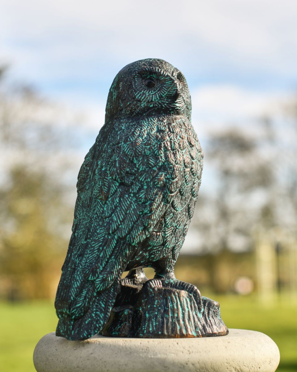Verdigris Finish Cast Aluminium Owl Sculpture Verdigris Finish Cast Aluminium Owl Sculpture