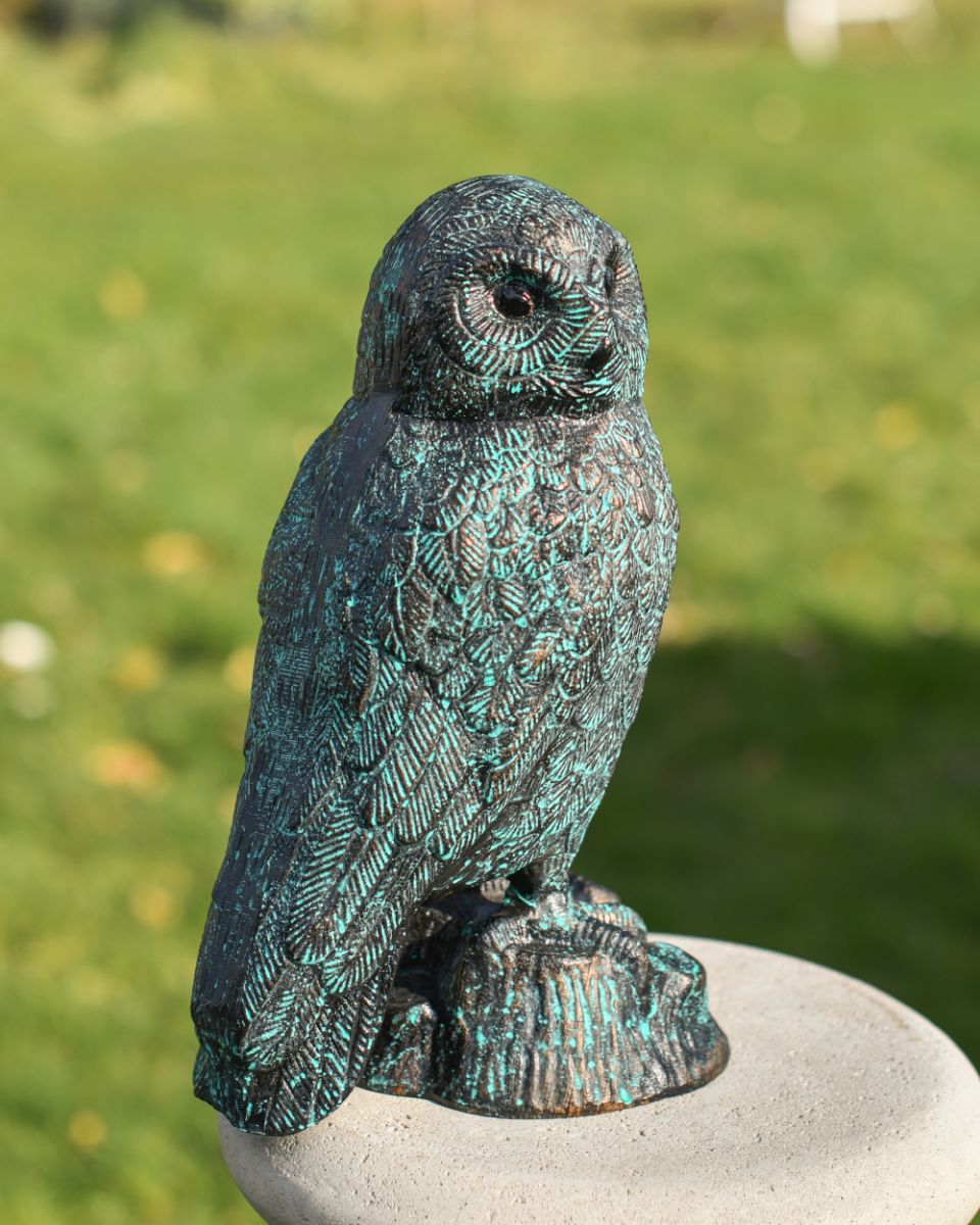 Side view of Verdigris Finish Cast Aluminium Owl Sculpture Side view of Verdigris Finish Cast Aluminium Owl Sculpture
