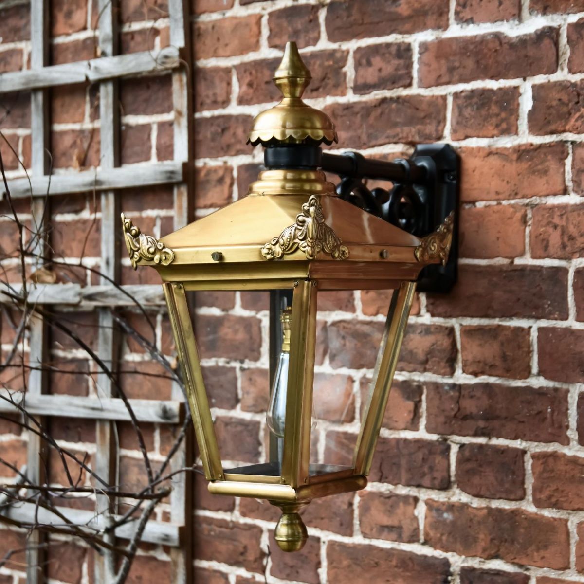 Large Antique Brass Hanging Wall Lantern 63 x 47.5cm Large Antique Brass Hanging Wall Lantern 63 x 47.5cm