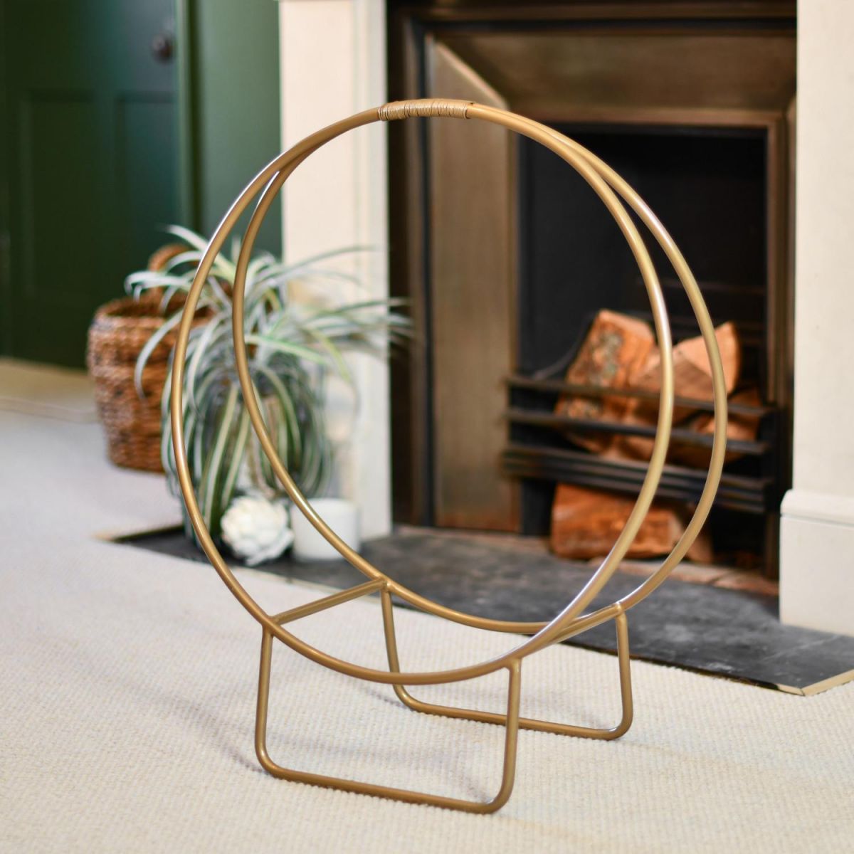 Modern Circular Log holder in a Gold Finish Modern Circular Log holder in a Gold Finish