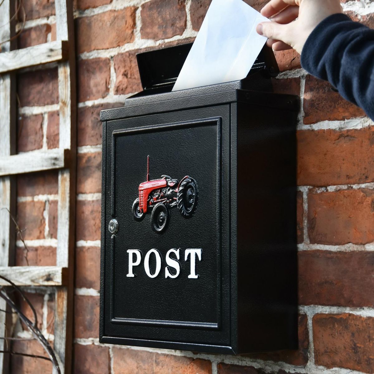 "Vintage Red Tractor" Post Box with Lid Open "Vintage Red Tractor" Post Box with Lid Open
