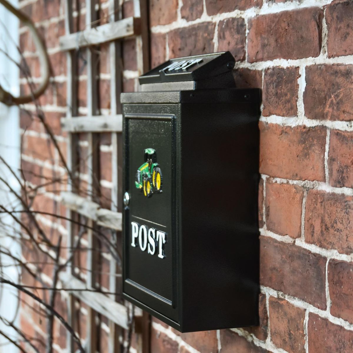 Side view of "Green Tractor" Post Box in Situ  Side view of "Green Tractor" Post Box in Situ