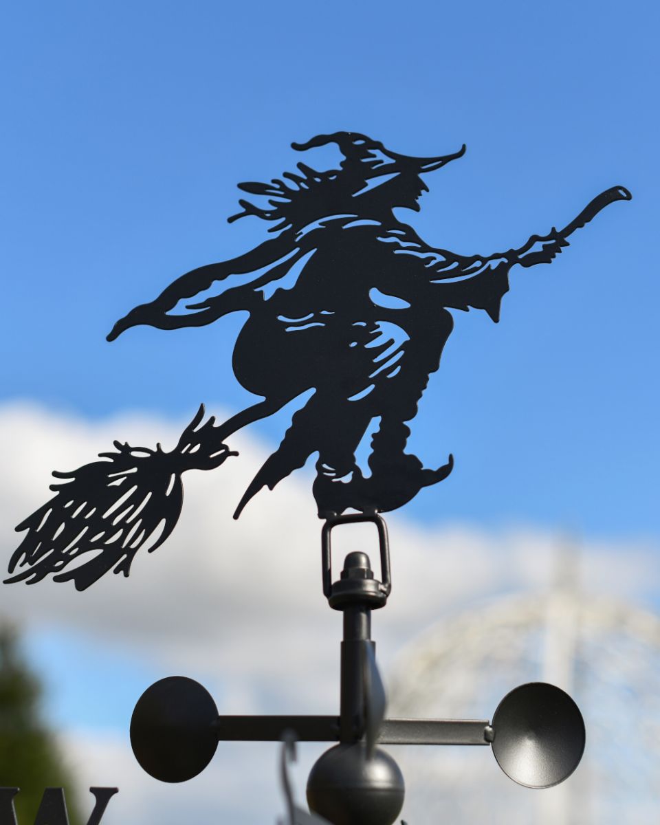 Witch on her broom details  Witch on her broom details