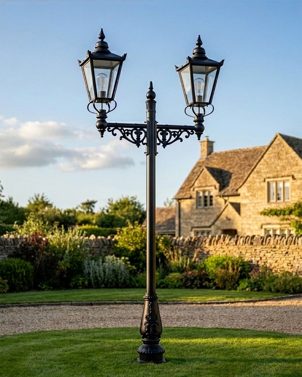 Dual Headed High Mast Column and Lantern Set