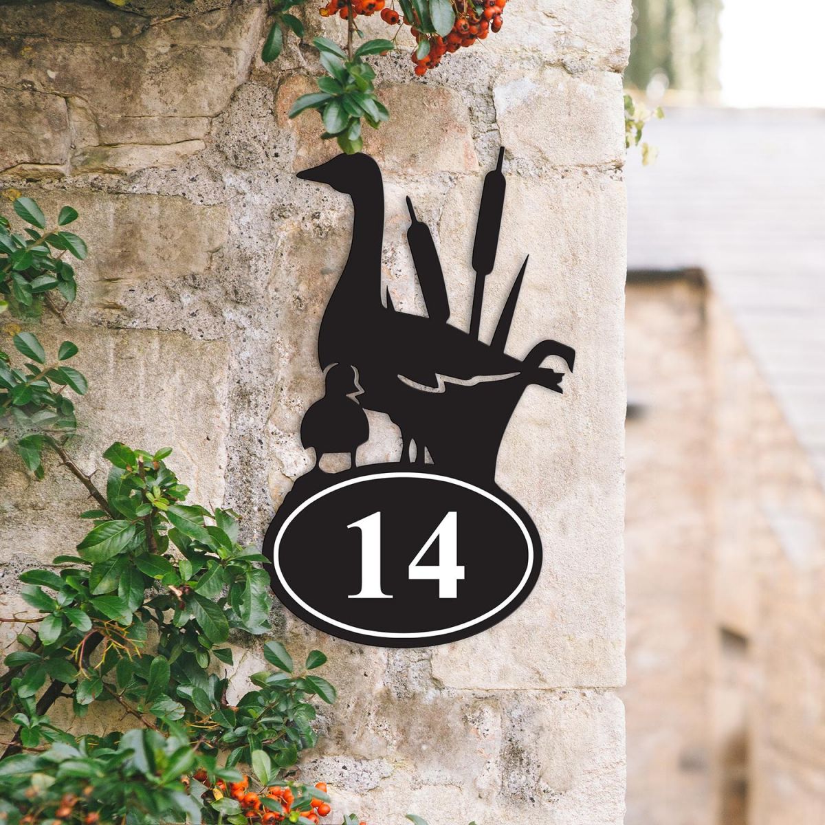 Bespoke Duck Iron House Number Sign in Situ