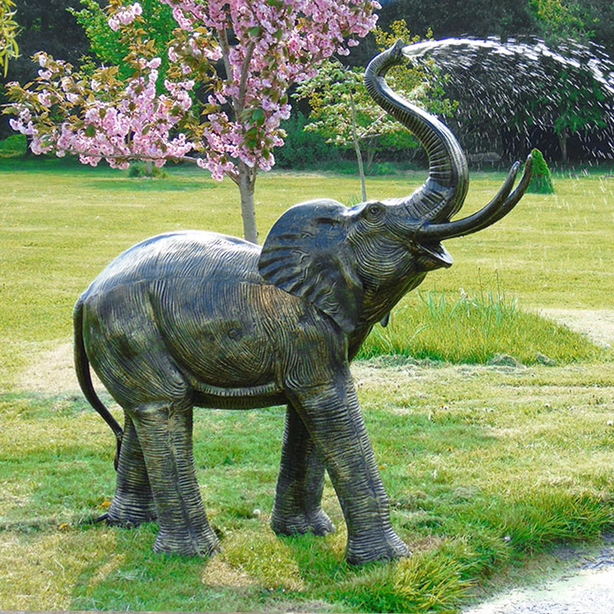 Bronze Elephant Water Fountain in Use