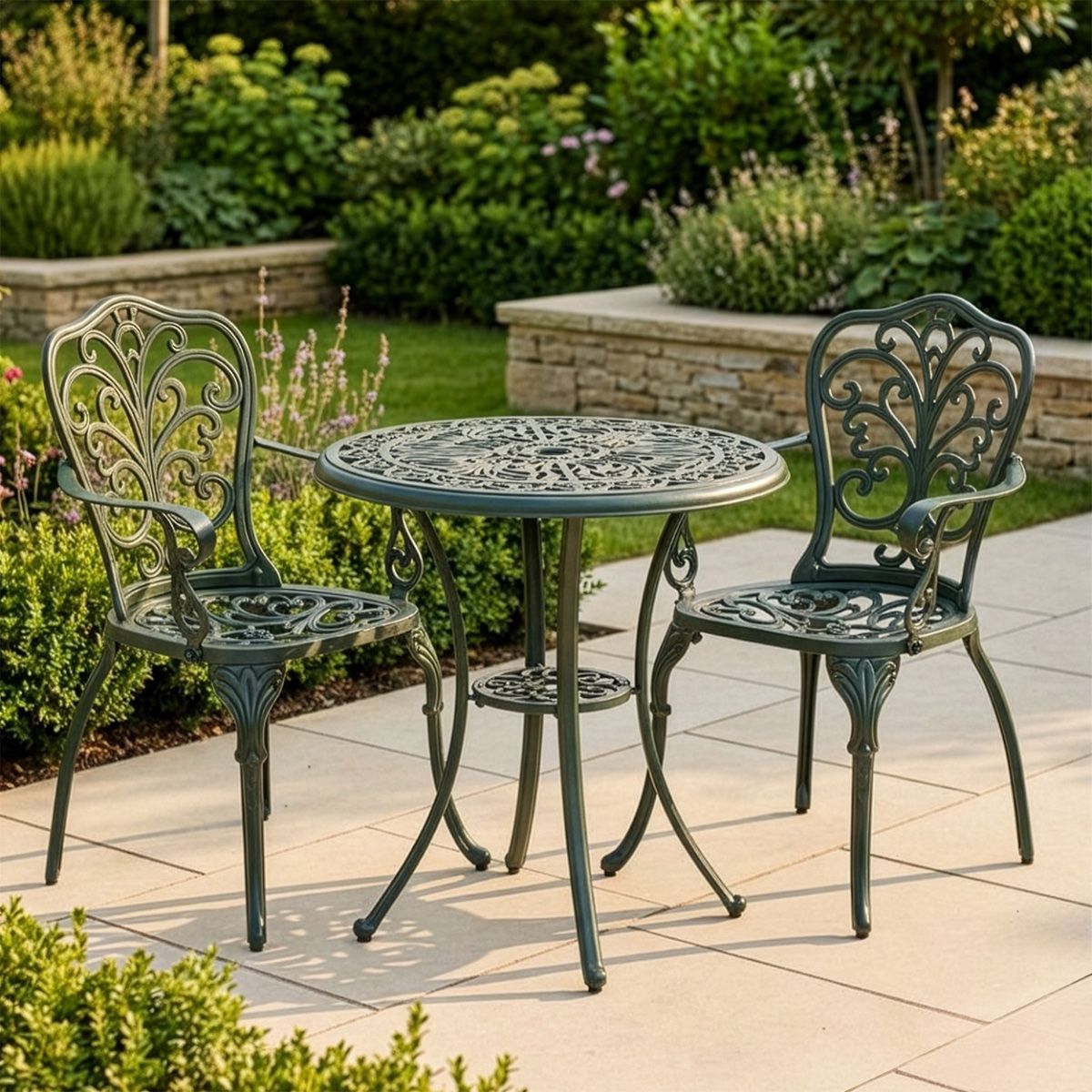 Emerald Green "Harlington" Two Seater Garden Table & Chairs Set digital illustration