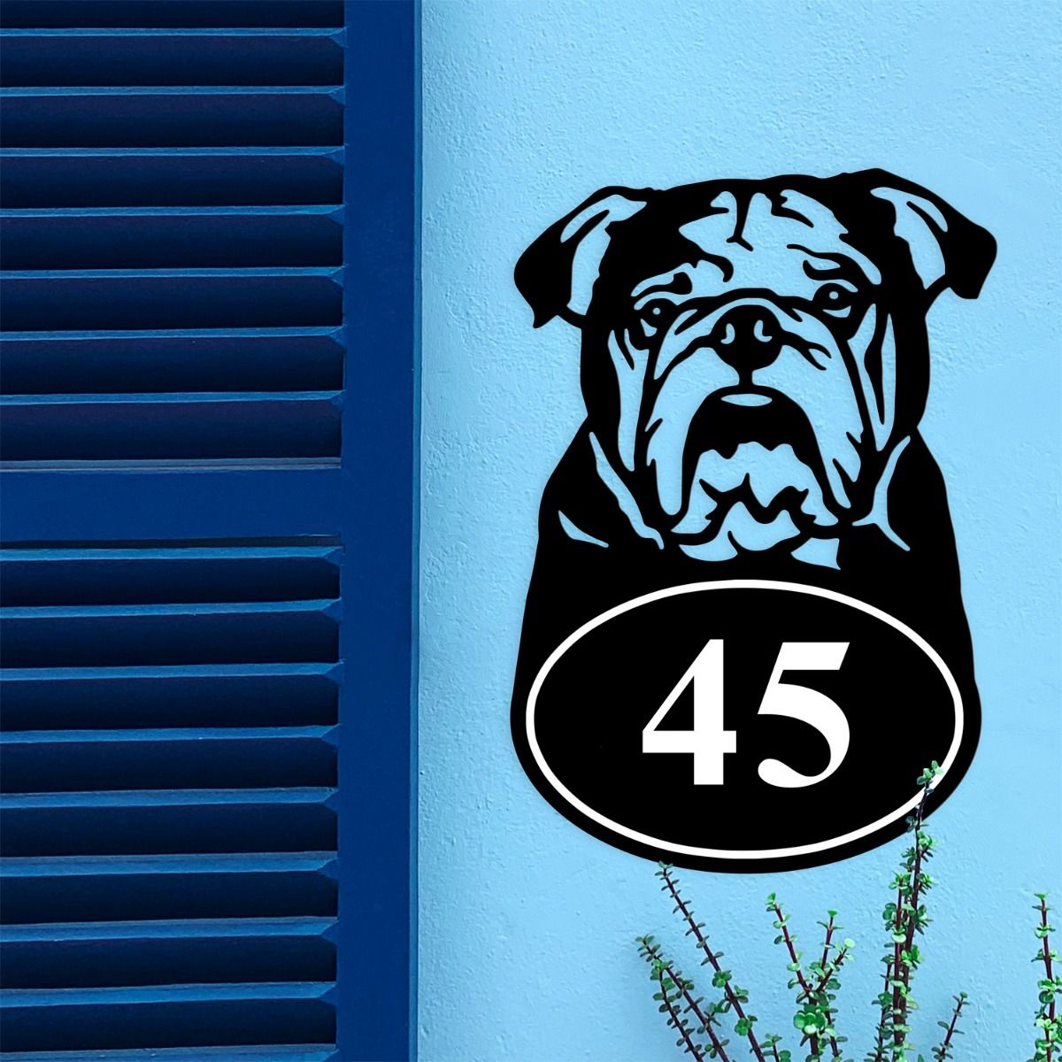 English Bulldog Iron House Number Sign