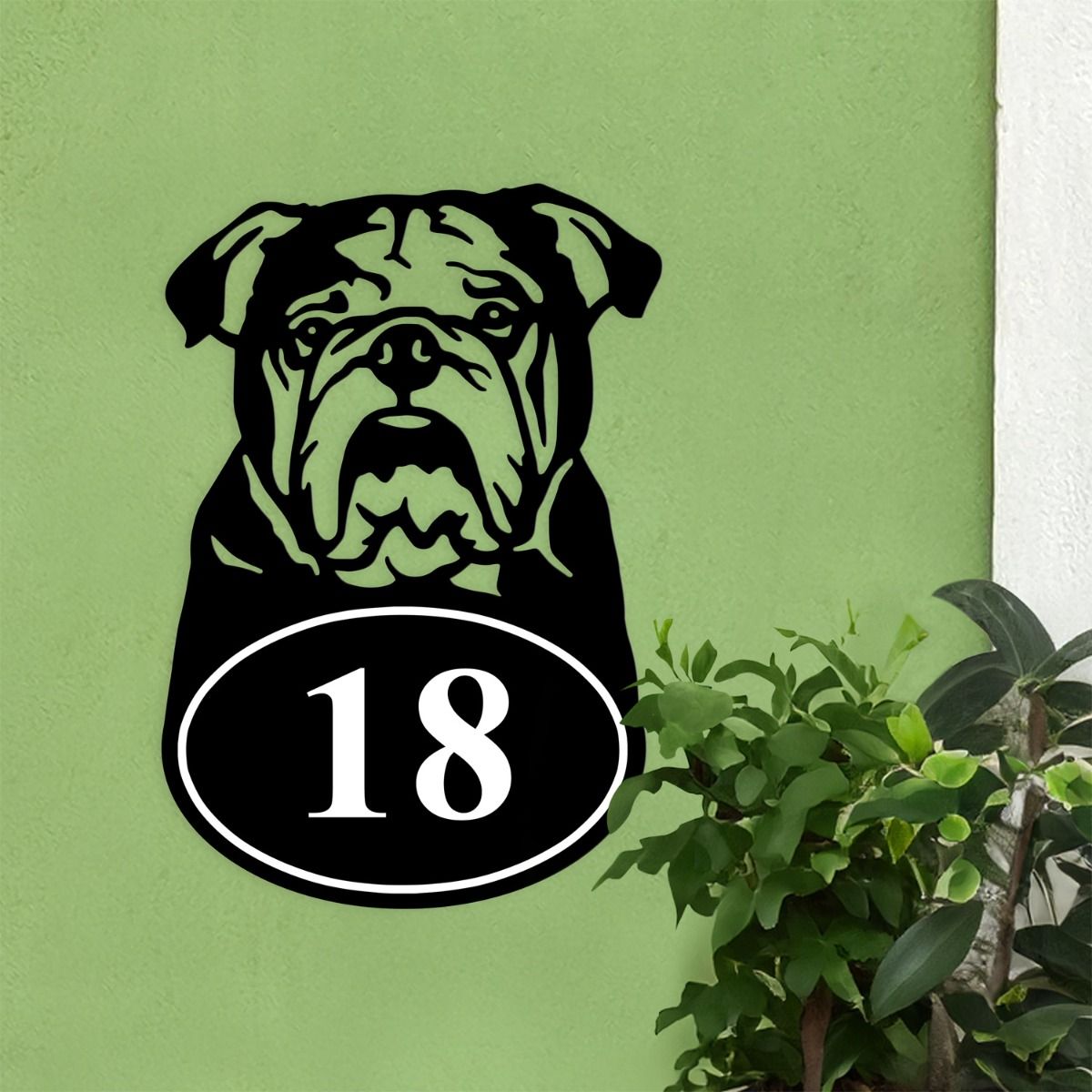 English Bulldog Iron House Number Sign