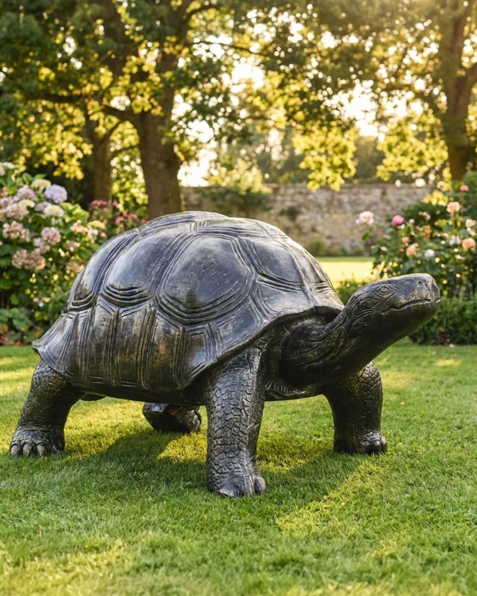 Extra Large Cast Aluminium "Charging" Tortoise Garden Sculpture digital illustration